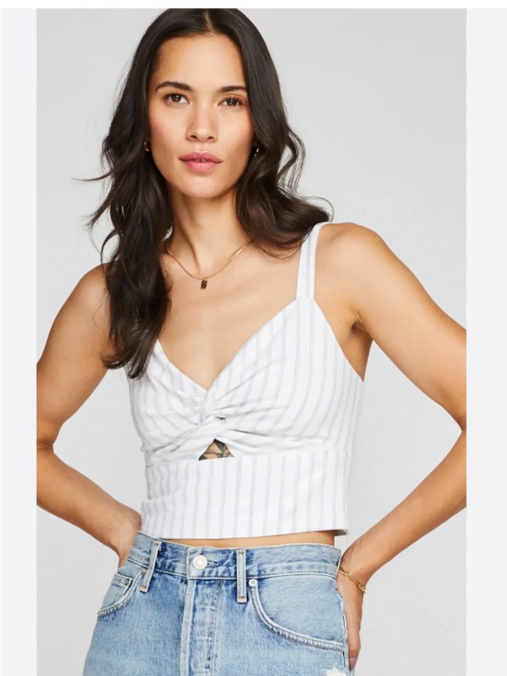 Gentle Fawn Ivory with Blue Pinstripes and Front Knot
